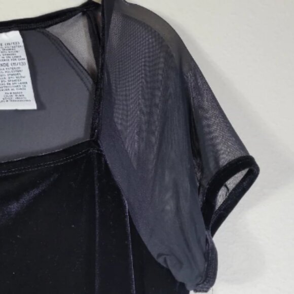 Y2K NoBo Velvet Mini Dress Size L Black Sheer Short Sleeve Whimsigoth Square Nec - Picture 3 of 6